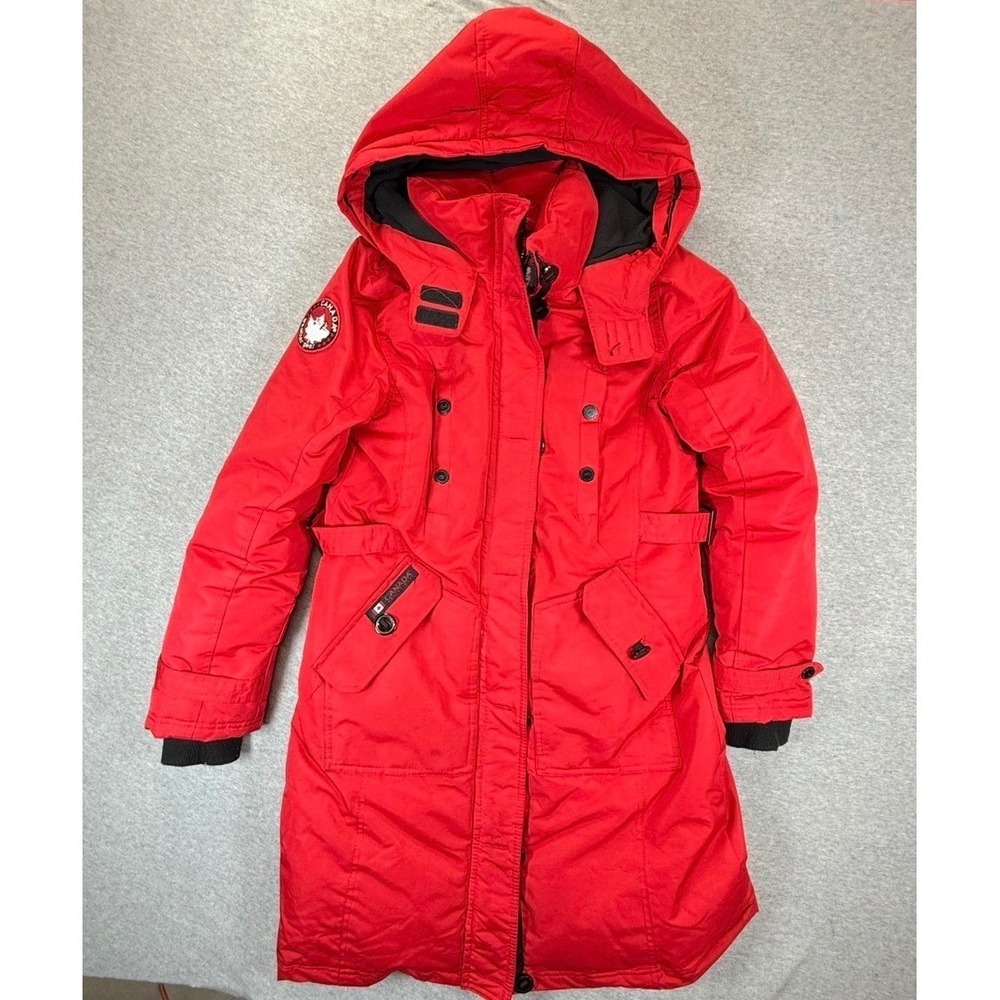 Canada Weathergear Womens Red Long Hooded Winter Parka Jacket Size Medium